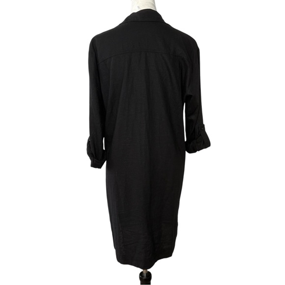 YFB Young Fabulous And Broke Black Linen Blend Shirt Dress Button Down Tab - Picture 3 of 7
